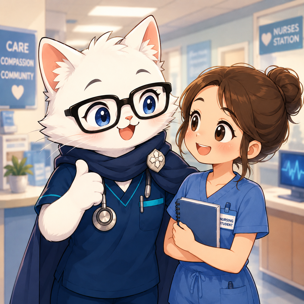ChatGPT Image 2.0 成功例：可愛いアニメ調の猫ナースと看護学生