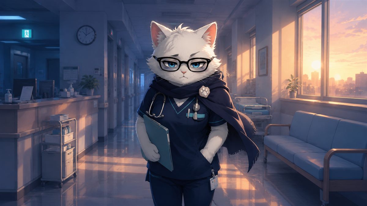 夜勤明けで限界の看護師キャラクターのイラスト