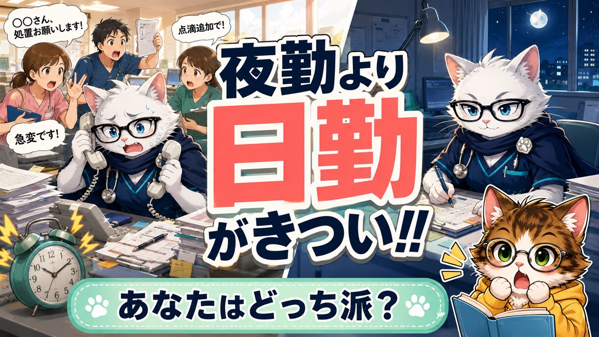 夜勤より日勤がきついと感じる猫ナースのサムネイル